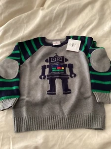 hanna andersson new with tags size 6 boys robot theme cotton sweater - Picture 1 of 10