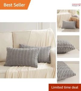 2 Packs Corduroy Pillow Covers 12x20" Striped Soft Decor for Living Room - Picture 1 of 8