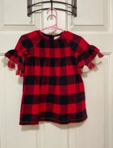 NWT! Mud Pie Red & Black Buffalo Plaid Flannel Baby Girl Dress 6-9 Mth. - Picture 1 of 8