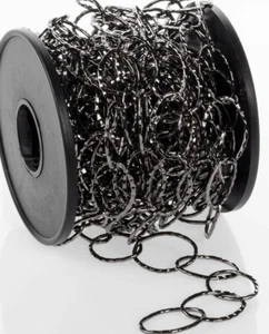 Chain, 16.4 Foot Spool Gunmetal Hammered Oval Bulk Chain with 14x20mm Links - Picture 1 of 2