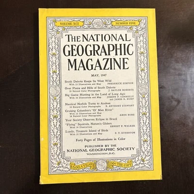 Vintage NationalGeographic Magazine May 1947 S.Dakota, Ol Man River, Brazil, Foto 1 de 4
