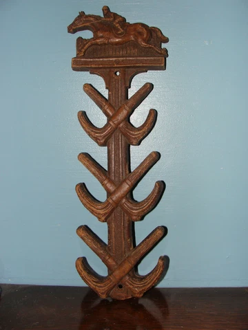 Syroco Wood Horse Race Jockey on Horse with 6 Crop Holder for Ties or Belts Cover