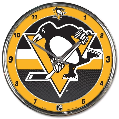 PITTSBURGH PENGUINS 12"  CHROME ROUND WALL CLOCK NEW WINCRAFT 👀 Cover