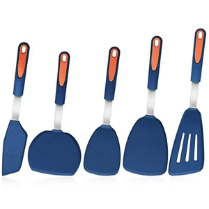 5 Pieces Silicone Spatula Set, Non-Stick Silicone Turner Spatulas,Navy Blue - Picture 1 of 9
