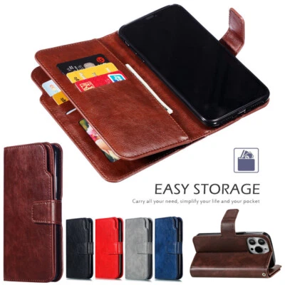 9 Cards Slots Leather Wallet Flip Case Cover For iPhone 16 15 14+ 13 12 Pro Max - Image 1 of 4