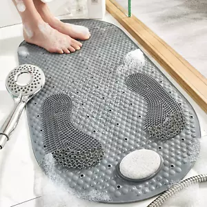 Alfombra de ducha fregadora de pies 32X16 con piedra exfoliante, ventosas de labios masaje de pies - Imagen 1 de 12