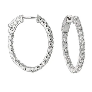 1.00 Carat Natural Diamond Oval Hoop Earrings G SI in 14K White Gold 1.20'' - Picture 1 of 2