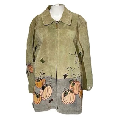 Quacker Factory Harvest Y2K Halloween Pumpkin Leather Jacket Zip Up Womens 1X - Image 1 of 4