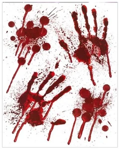 Handprints HALLOWEEN WINDOW STICKERS DECORATION BLOOD PARTY BLOODY IT Hands Fake - Picture 1 of 5