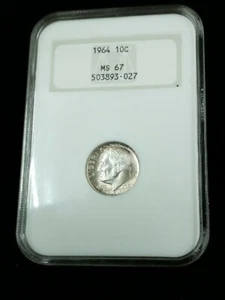 1964-P Roosevelt Dime - NGC MS67 W Toning Old FATTY NGC Holder #7514 - Picture 1 of 3