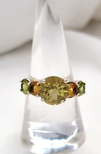 Solitaire Lemon Quartz Peridot Citrine 925 Sterling Silver Ring Sz. 8.5 - Picture 1 of 13