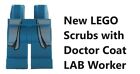 Nowy peeling LEGO z nadrukiem płaszcz laboratoryjny lekarz ER klinika dentysta niebieskie spodnie biały nadruk