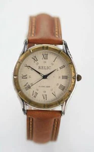 Relic Herren Braunes Leder Silber Edelstahl Wasserdicht 24hr Quarz Uhr - Bild 1 von 3