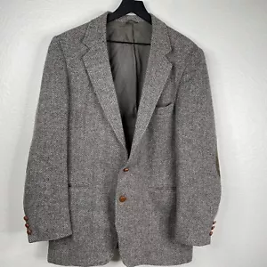 Vintage Levis Blazer Men's Gray Sz 42 L Wool Herringbone Elbow Patches Academia - Picture 1 of 16