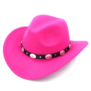 Western Women Men Cowboy Hat Cowgirl Costume Cap Wool Blend with Leather Band - Picture 1 of 30