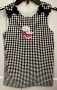 Boutique Youth Girls Black & White Check Pink Poodle Appliqué Jumper Dress Sz 6 - Picture 1 of 6