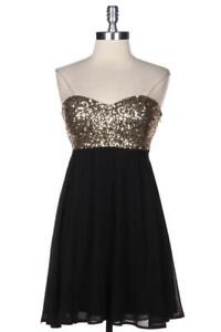 NEW NWT Black & Gold Sequin Strapless Sweetheart Neckline Fit & Flare Dress M
