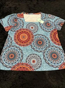 WIHOLL Women’s 2XL Summer Tops Casual Square Neck Short Sleeve T Shirt - Blue - Picture 1 of 6
