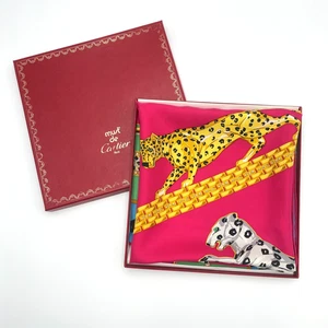 Auténtica bufanda Cartier must de Cartier estampado de leopardo rosa multi seda con caja SK070116 - Imagen 1 de 18