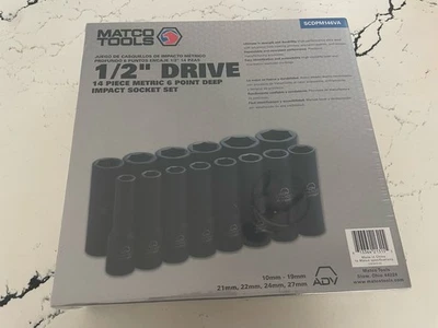 Запечатанный Matco 14 шт. Метрический привод 1/2 дюйма 6 дюймов. Набор и футляр для хранения глубоких ударных головок Adv - Изображение 1 из 2