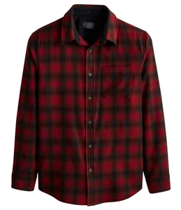 NWT Pendleton RED/BLACK/BROWN OMBRE Plaid LODGE Shirt 100% Virgin Wool Men's L - Picture 1 of 5