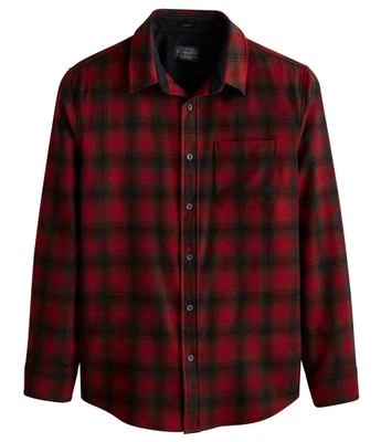 NWT Pendleton RED/BLACK/BROWN OMBRE Plaid LODGE Shirt 100% Virgin Wool Men's L - Image 1 of 4