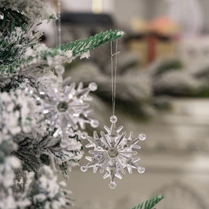 6× Christmas Tree Clear Acrylic Snowflake Ornaments Xmas Party Decor W/ Roap - Picture 1 of 9