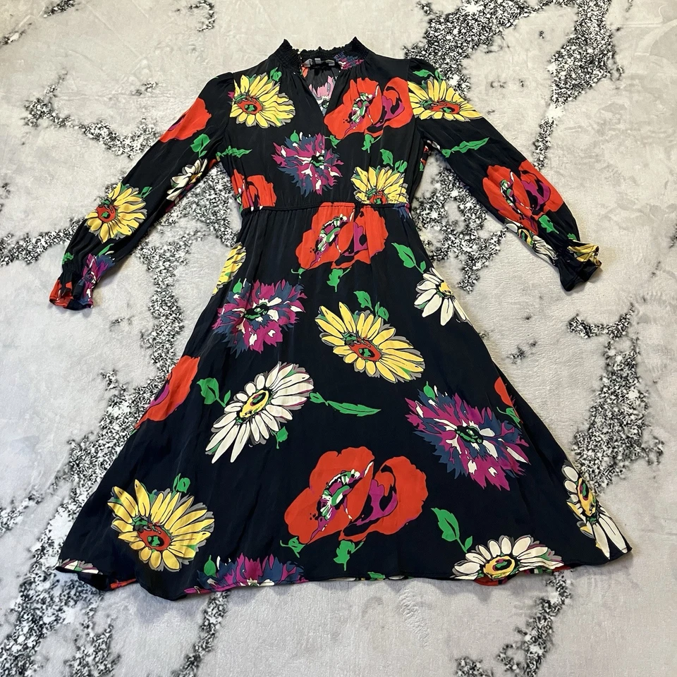 Tucker Dress Womens Sz Small Silk Crepe de Chine Floral Collared Long Sleeve - Image 1 of 4