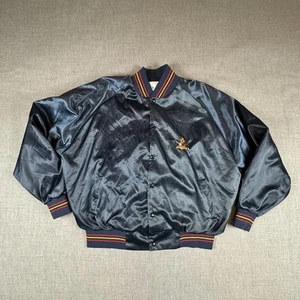 Vintage Anheuser Busch Bomber Jacket Mens XXL? Blue Shinny Satin 29x26 Boxy Cut - Picture 1 of 12