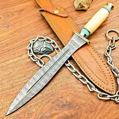 Handmade DAMASCUS STEEL KNIFE Hunting Knife BOWIE Dagger, W/SHEATH ISIS-7273 - Image 1 of 4