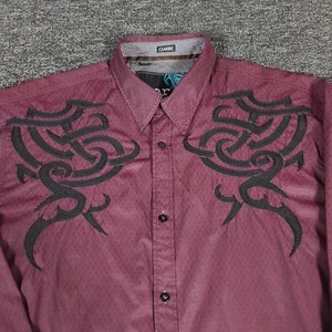 Roar Button Up Shirt Mens 2XL Maroon Classic Embroidered Western Grunge Casual - Picture 1 of 12