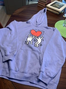 Keith Haring Grafik Hoodie lila mit rotem Herz Design Baumwolle/Polyester Erwachsene ml - Bild 1 von 7
