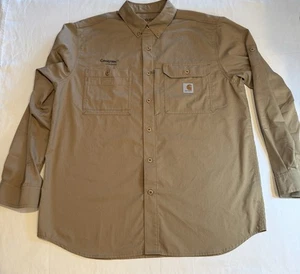 Carhartt Men’s Dk Khaki Force Ridgefield Solid Long Sleeve Work Shirt - Picture 1 of 9