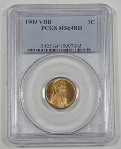 1909 VDB Lincoln/Wheat Ears reverse Cent CERTIFIED PCGS MS 64 RED 1c - Bild 1 von 4