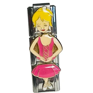 Italian Charm 9mm Ballet Dancer Pink Tutu Blonde 3 Links Girl Dance D’linQ - Picture 1 of 8