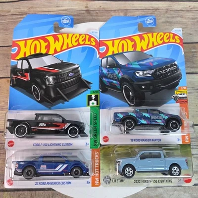 Lote de camiones Ford diecast Hot Wheels: F-150 Lightning Ranger Raptor Maverick personalizados Foto 1 de 4