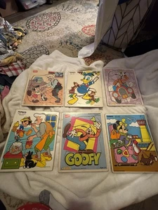 Vintage Disney Wooden Puzzles Lot Of 6 Including Goofy, Donald, Minnie And More - Picture 1 of 6