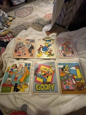 Vintage Disney Wooden Puzzles Lot Of 6 Including Goofy, Donald, Minnie And More - Image 1 of 4