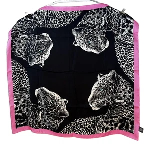 Vince Camuto Mujer Bufanda de Seda Leopardo Negro Blanco Rosa Envoltura para la Cabeza Mobwife Glam - Imagen 1 de 7