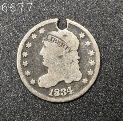 Media moneda de diez centavos busto tapado 1834 *agujero* *Envío y devolución gratis después del primer artículo* Foto 1 de 2