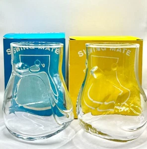 Lindo juego de 2 vasos de vidrio con forma de animal pingüino columpio mate Japón - Imagen 1 de 11