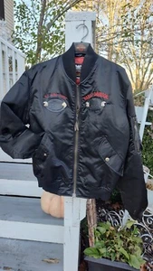 Vtg Harley Davidson Harley Owners Group HOG Satin Bomber Jacket XL  Made in USA - Picture 1 of 7
