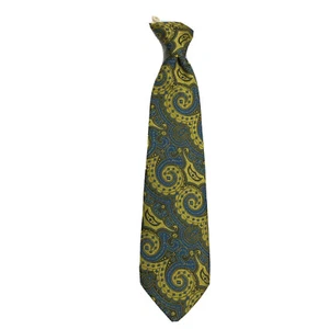 Cravatta vintage clip sul collo chiusura dorata poliestere giallo blu geometrica - Foto 1 di 9