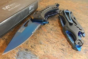 MTech Ballistic BLUE TITANIUM Spring Assisted Bottle Opener Folding Pocket Knife - Picture 1 of 2