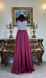 Women's Formal SHEER Embroidery Rhinestones beaded Long Evening Gown prom dress - Picture 1 of 7