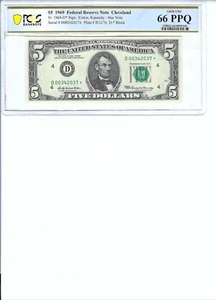 1969 $5 FRN FR1969-D* PCGS 66 Gem New PPQ, Cleveland * Note S/N D00342037A!!! - Picture 1 of 2