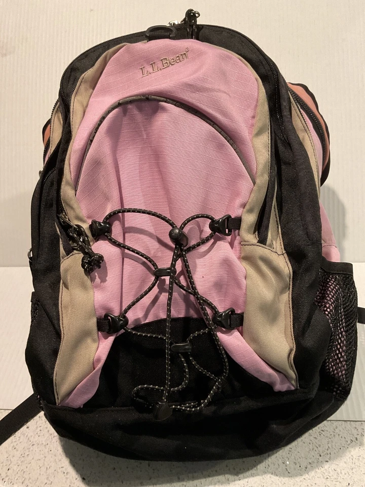 L.L.Bean comfort carry school backpack 粉红色 黑色 17x12" 4口袋圈顶, 端口 — 第 1/4 张图片