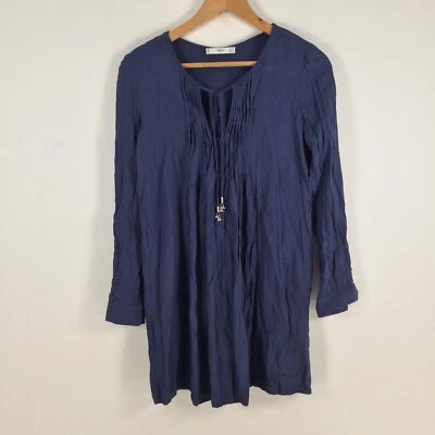 Mango womens blouse top size US 2 aus 6 navy blue long sleeve viscose 022599 - Image 1 of 4