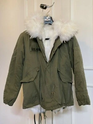 U.S.ARMY Women's Big Real Fox Fur Lined Raccoon Fur Hood Coat Long Coat Sz M - Image 1 of 4