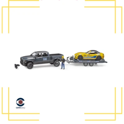 Bruder 02504 ram power wagon e racing team jeep con rimorchio auto - Immagine 1 di 4
